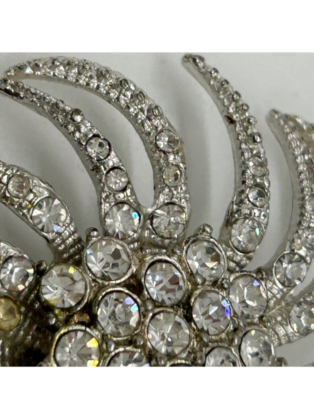 Vintage Silvertone Brooch Sunburst Starburst Swirl Rhinestone Retro Mid-Century - Picture 5 of 16